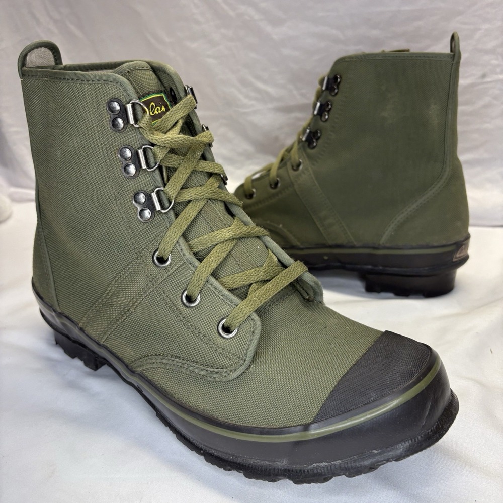 Vintage Cabela's Wading Boots Men's US 11 M Green Canvas Lug Sole Fly Fishing